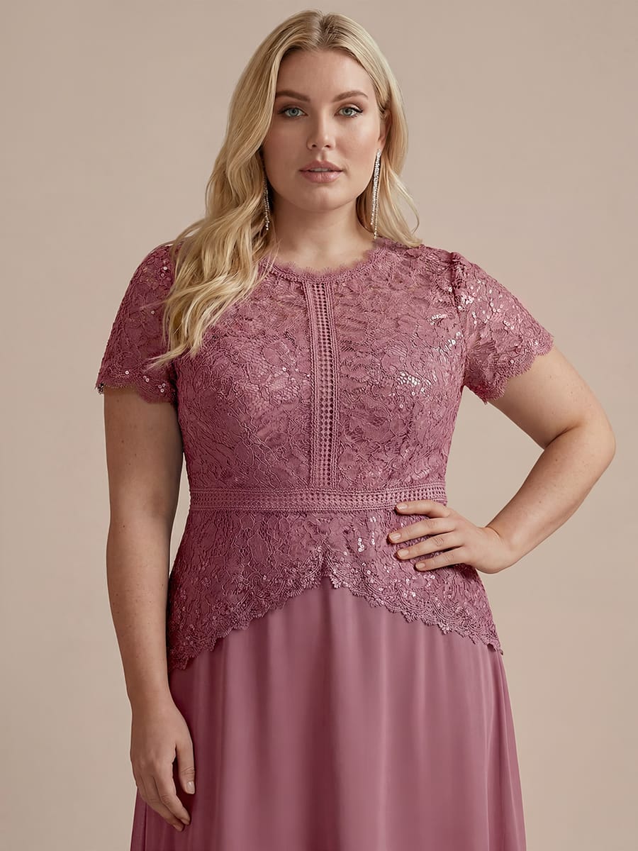 Sparkling Sequin Lace Maxi Dress with Short Sleeves Elegant Long Formal Evening Gown - Image 33