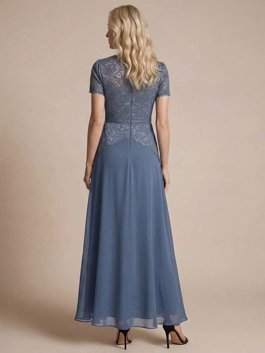 Sparkling Sequin Lace Maxi Dress with Short Sleeves Elegant Long Formal Evening Gown - Image 4