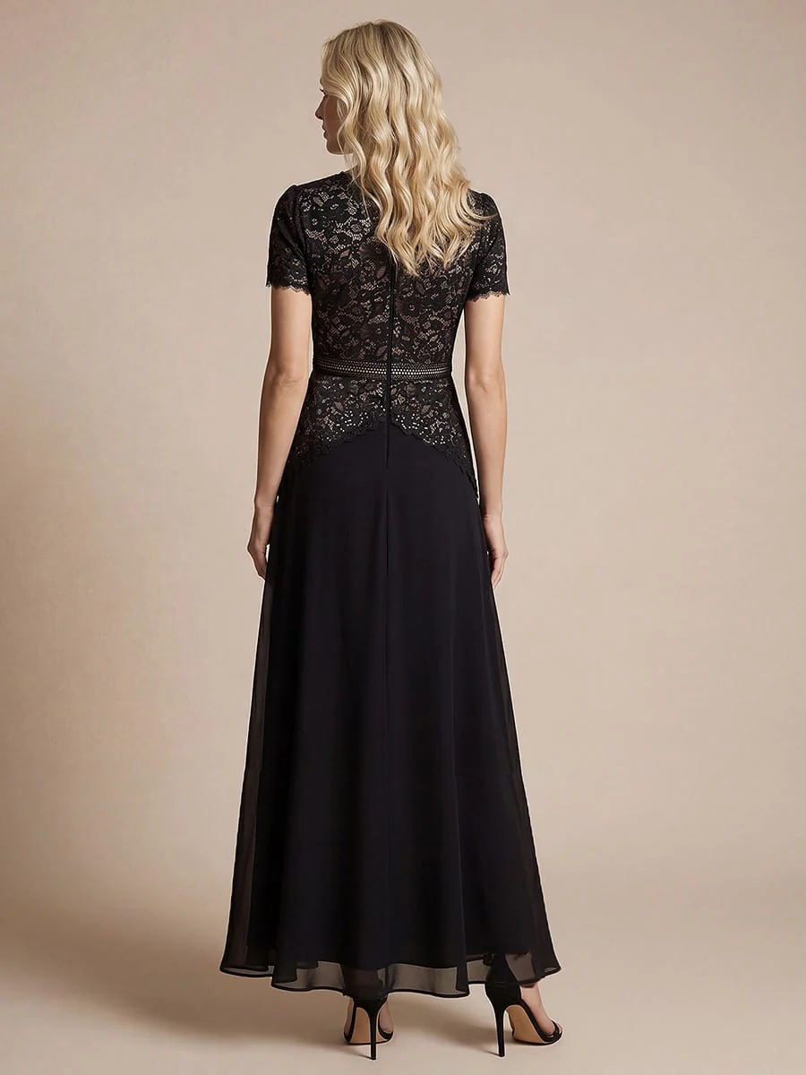 Sparkling Sequin Lace Maxi Dress with Short Sleeves Elegant Long Formal Evening Gown - Image 6