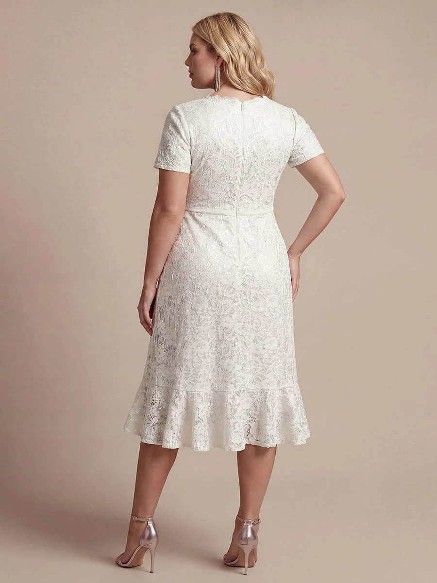Elegant Ruched Sleeve Sequin Lace V-Neck High-Low Hem Formal Gown - Image 38