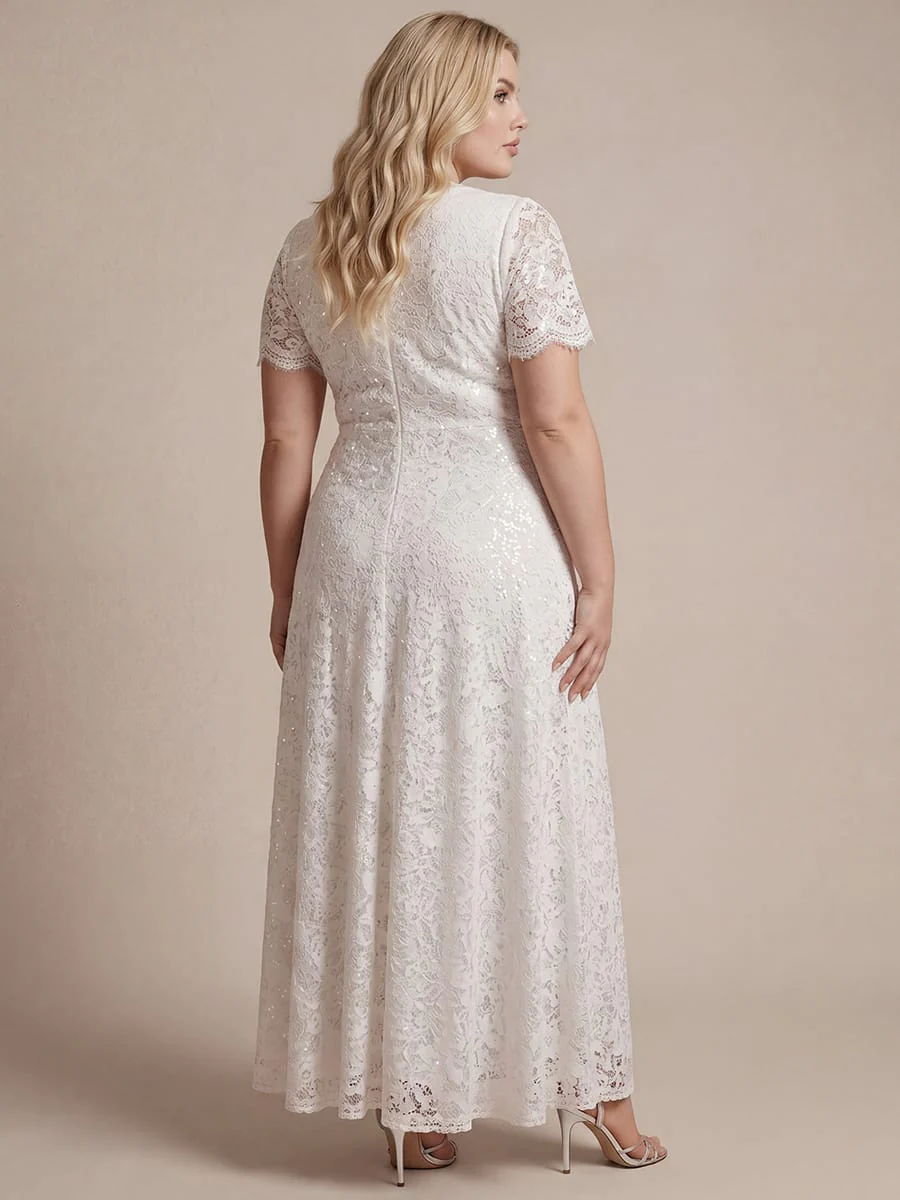 Elegant Flutter Sleeve Sequin Lace Maxi Dress V-Neck Empire Waist Evening Gown - Image 14