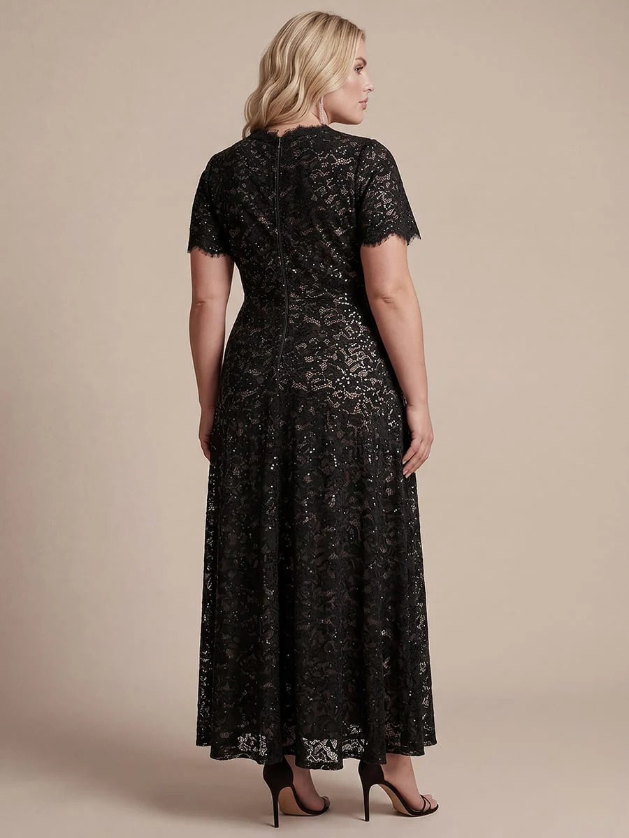 Elegant Flutter Sleeve Sequin Lace Maxi Dress V-Neck Empire Waist Evening Gown - Image 17