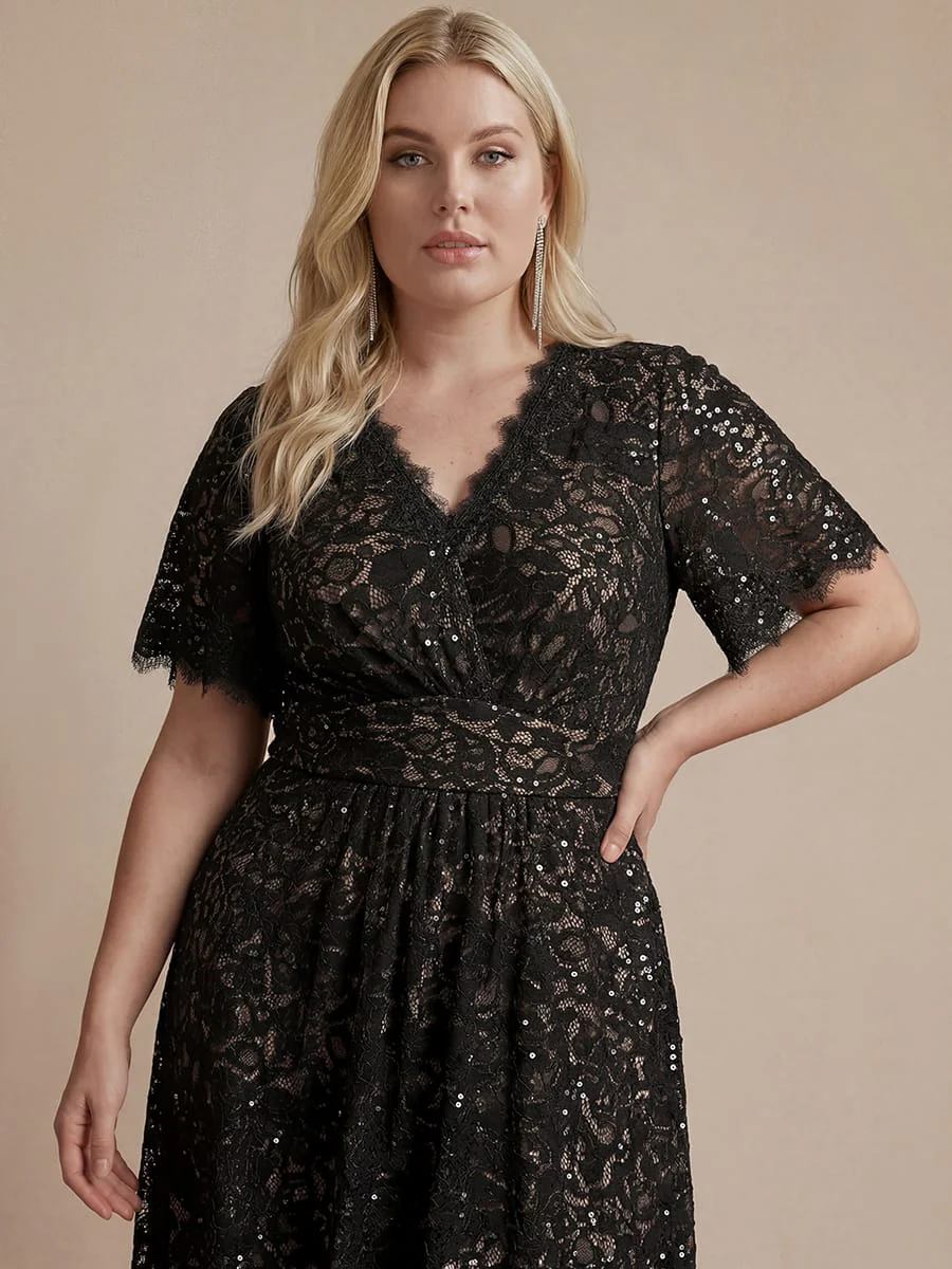 Elegant Flutter Sleeve Sequin Lace Maxi Dress V-Neck Empire Waist Evening Gown - Image 18