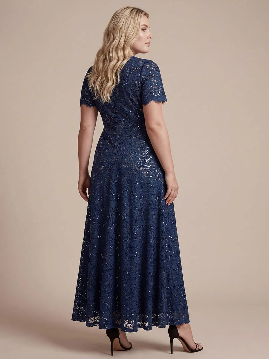 Elegant Flutter Sleeve Sequin Lace Maxi Dress V-Neck Empire Waist Evening Gown - Image 20