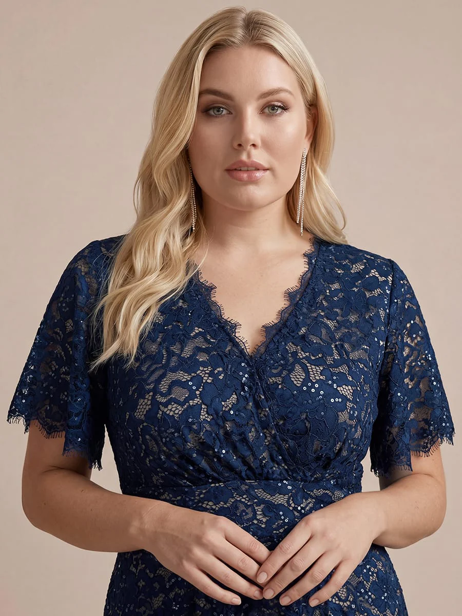 Elegant Flutter Sleeve Sequin Lace Maxi Dress V-Neck Empire Waist Evening Gown - Image 21