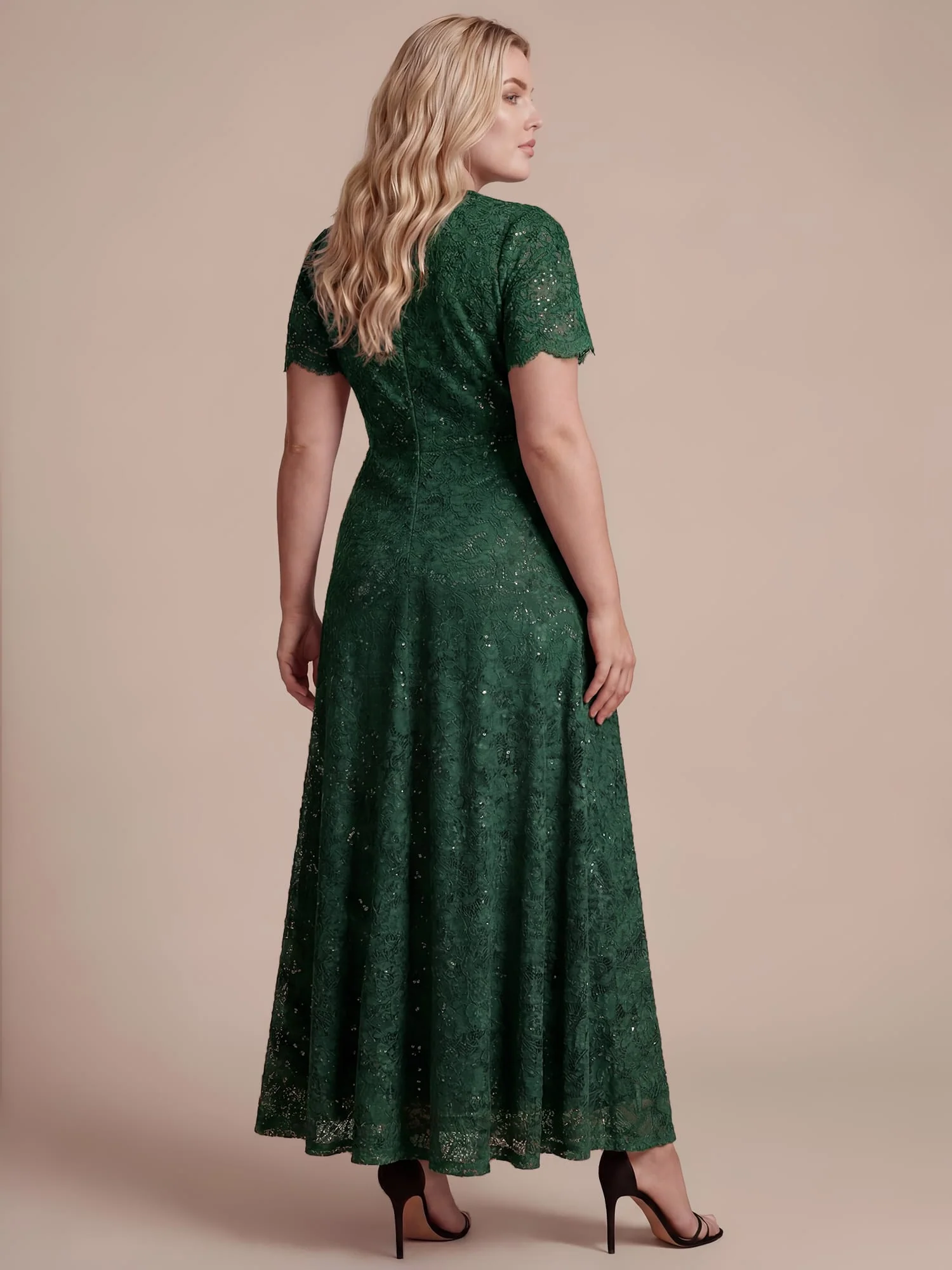 Elegant Flutter Sleeve Sequin Lace Maxi Dress V-Neck Empire Waist Evening Gown - Image 26
