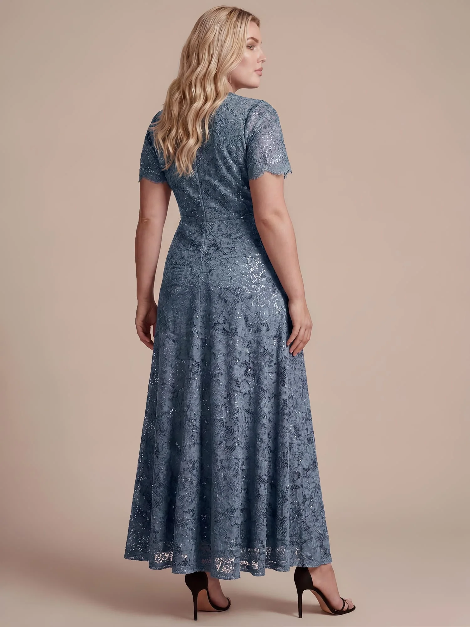Elegant Flutter Sleeve Sequin Lace Maxi Dress V-Neck Empire Waist Evening Gown - Image 32