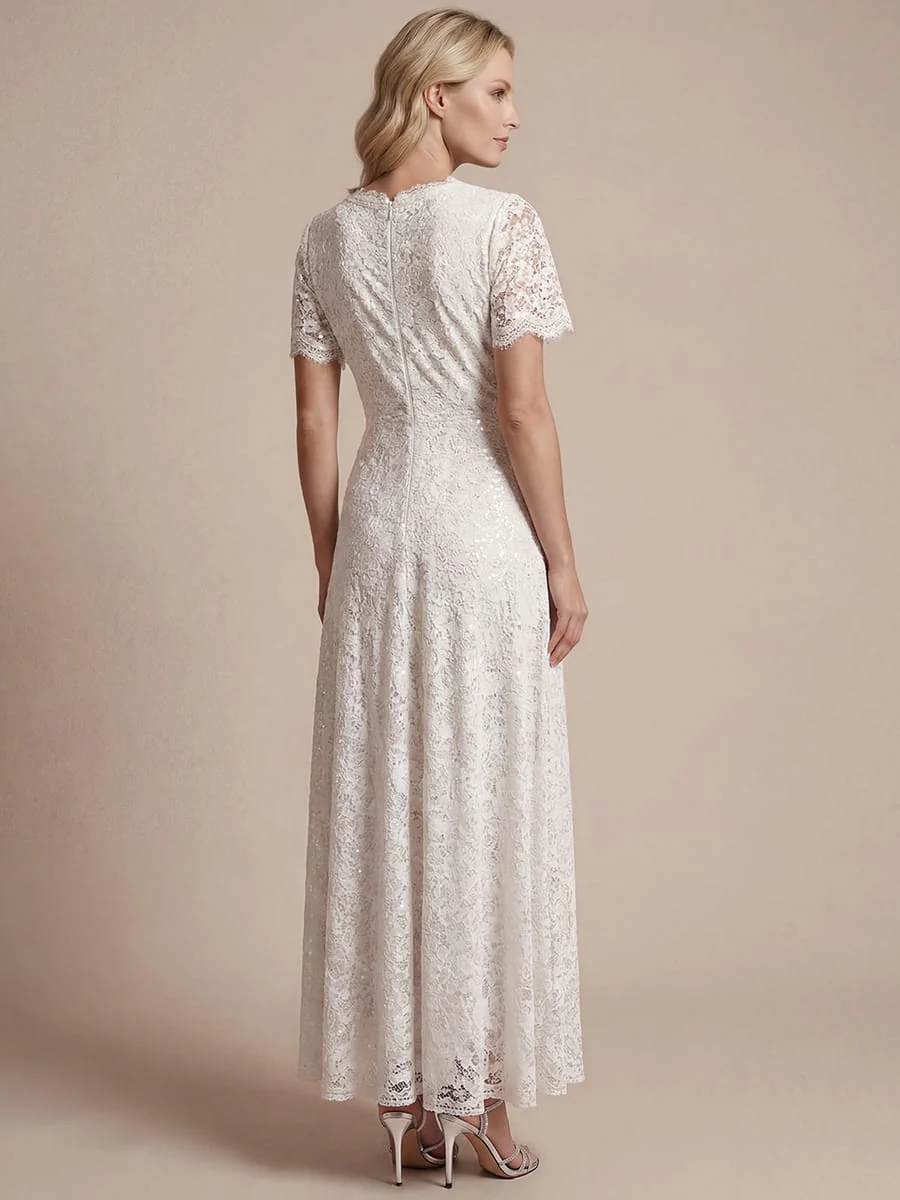 Elegant Flutter Sleeve Sequin Lace Maxi Dress V-Neck Empire Waist Evening Gown - Image 5