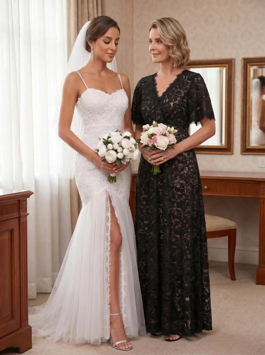 Elegant Flutter Sleeve Sequin Lace Maxi Dress V-Neck Empire Waist Evening Gown - Image 9