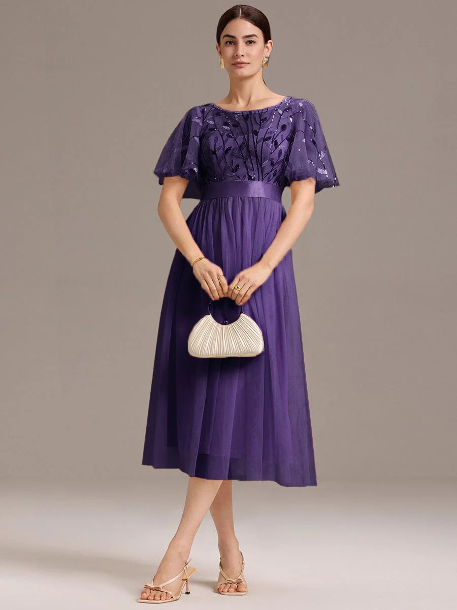 ever TAYLOR|Designer Sequin Leaf Midi Wedding Guest Dress - Image 6