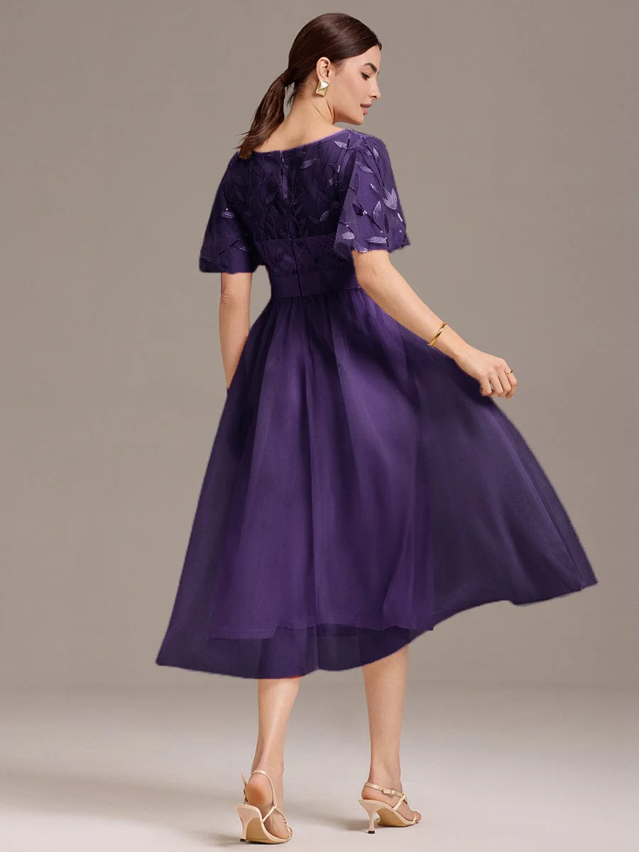 ever TAYLOR|Designer Sequin Leaf Midi Wedding Guest Dress - Image 7