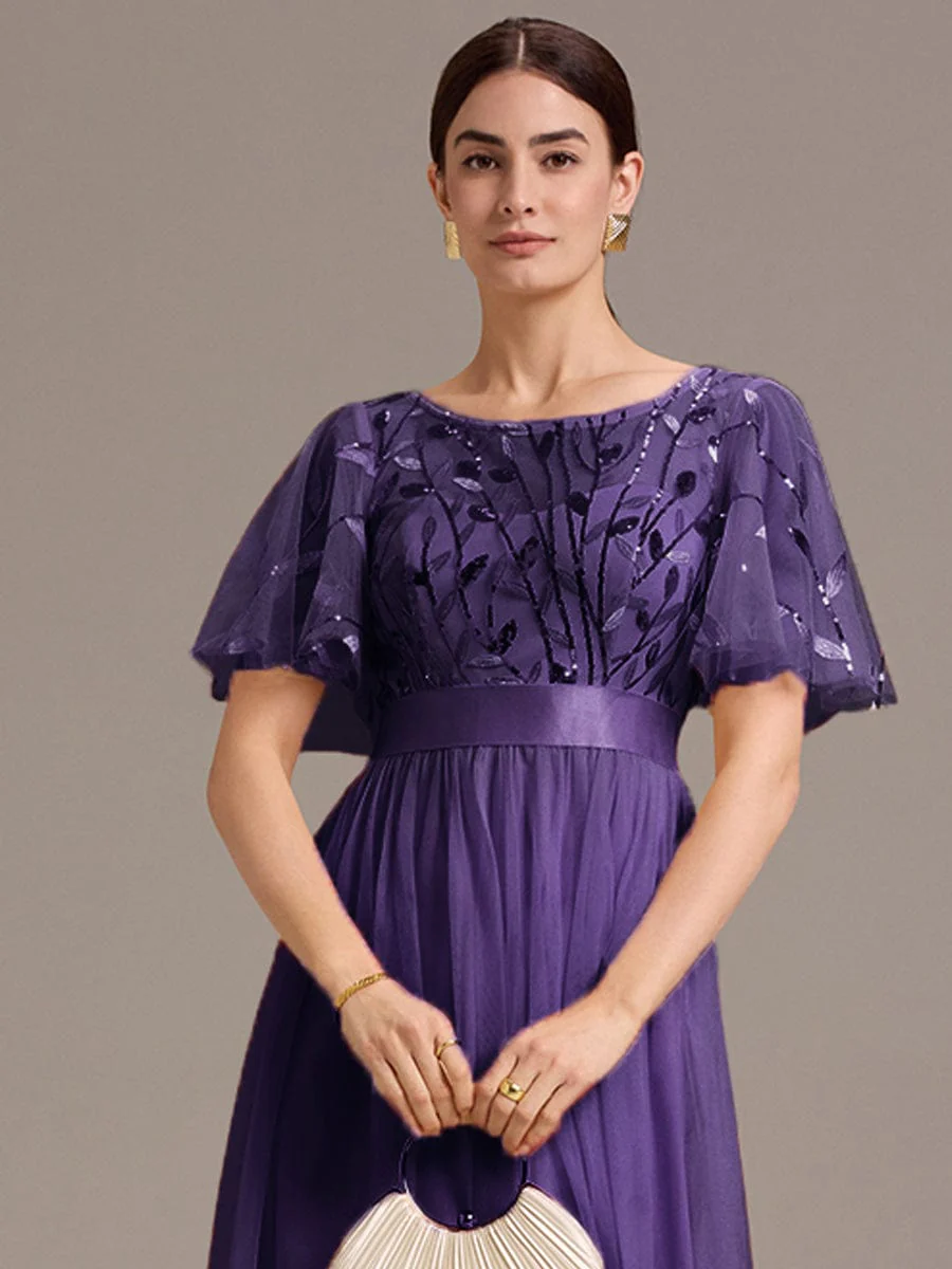 ever TAYLOR|Designer Sequin Leaf Midi Wedding Guest Dress - Image 8