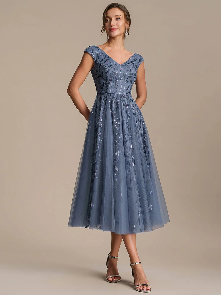Sequin Cap Sleeve A-Line Dress - Image 12