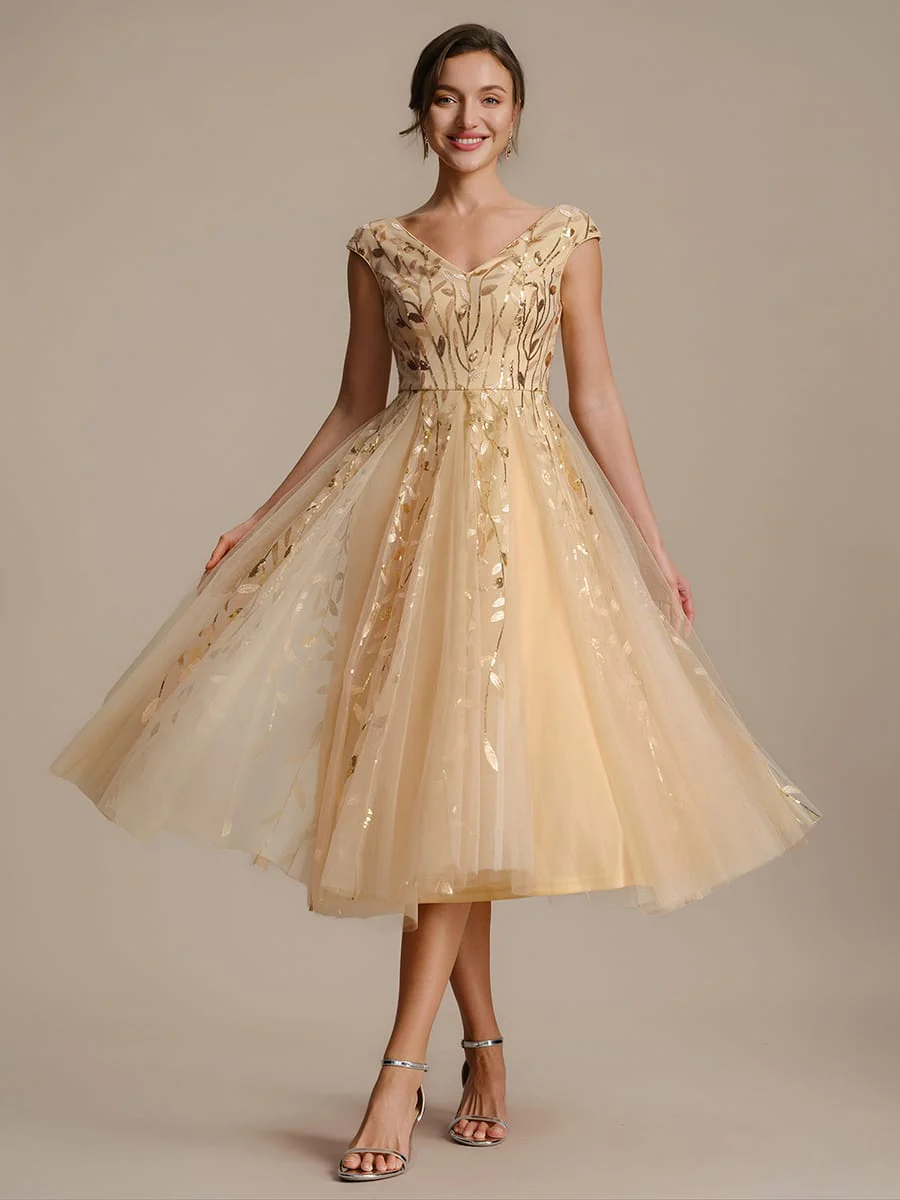 Sequin Cap Sleeve A-Line Dress - Image 19