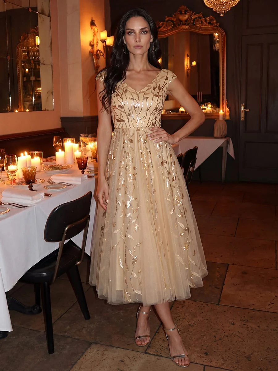 Sequin Cap Sleeve A-Line Dress - Image 24