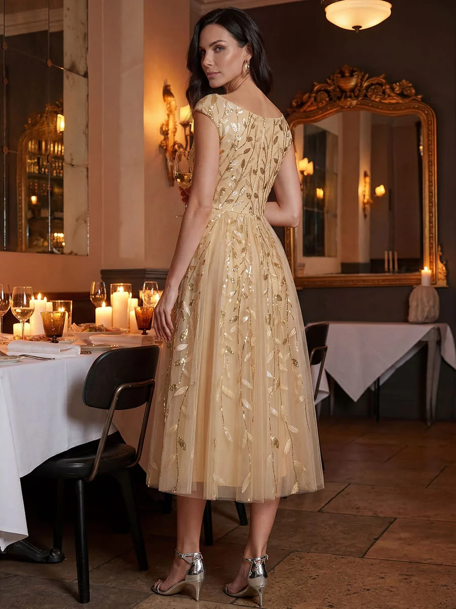 Sequin Cap Sleeve A-Line Dress - Image 25