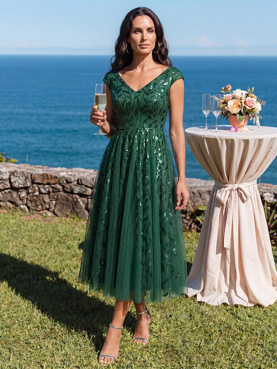 Sequin Cap Sleeve A-Line Dress - Image 31