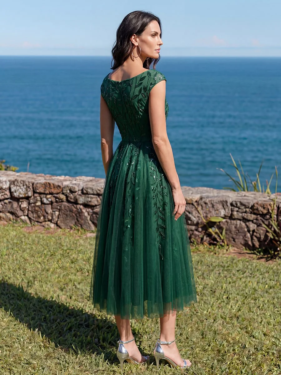 Sequin Cap Sleeve A-Line Dress - Image 32