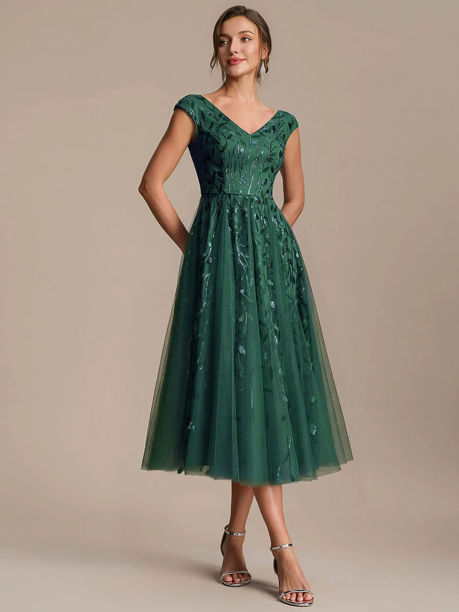 Sequin Cap Sleeve A-Line Dress - Image 33