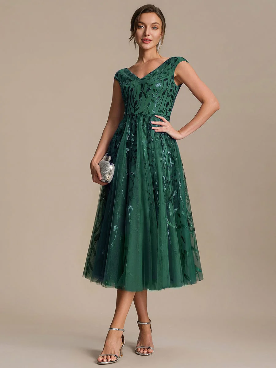 Sequin Cap Sleeve A-Line Dress - Image 34