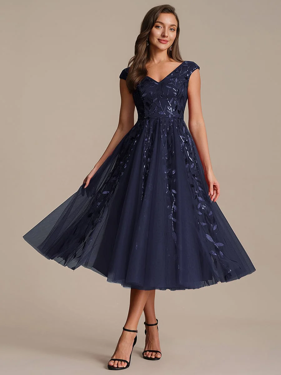 Sequin Cap Sleeve A-Line Dress - Image 41