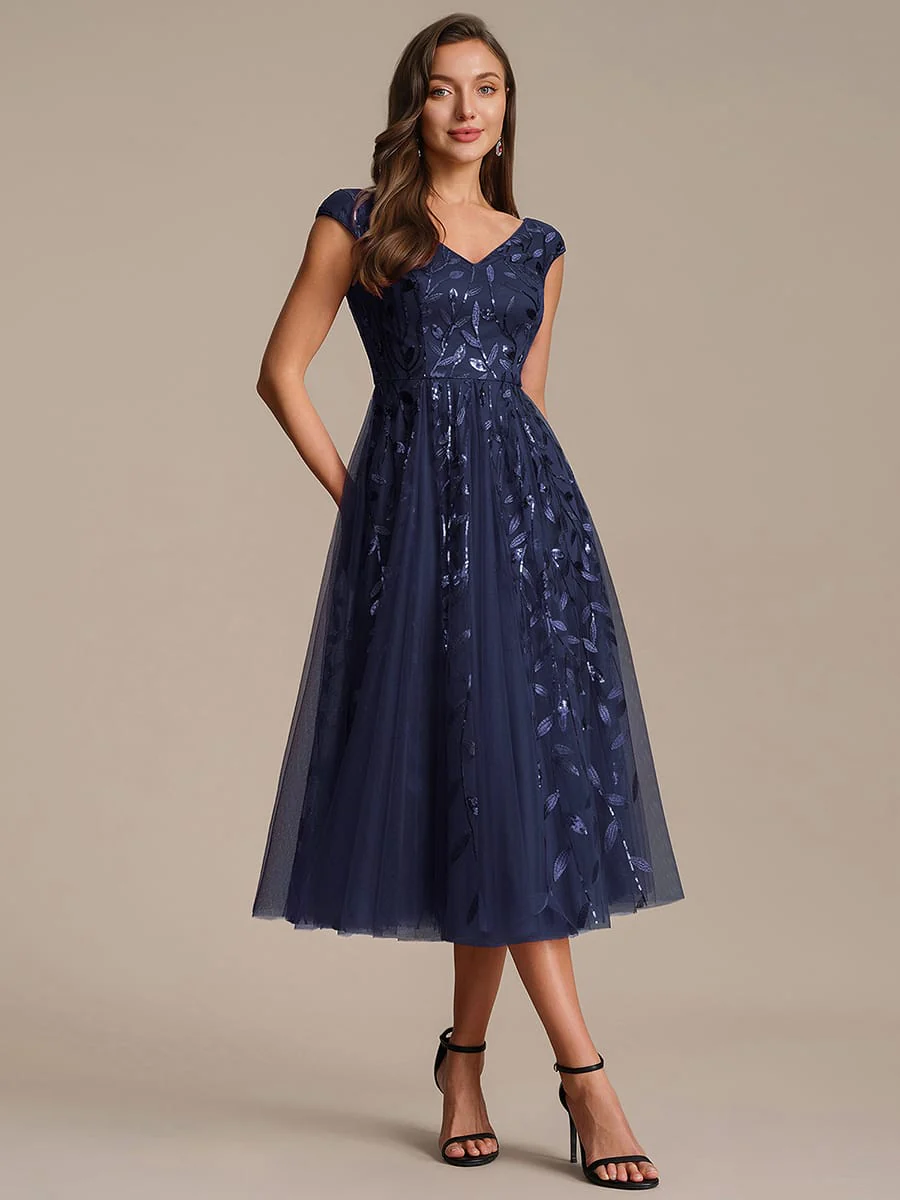 Sequin Cap Sleeve A-Line Dress - Image 45