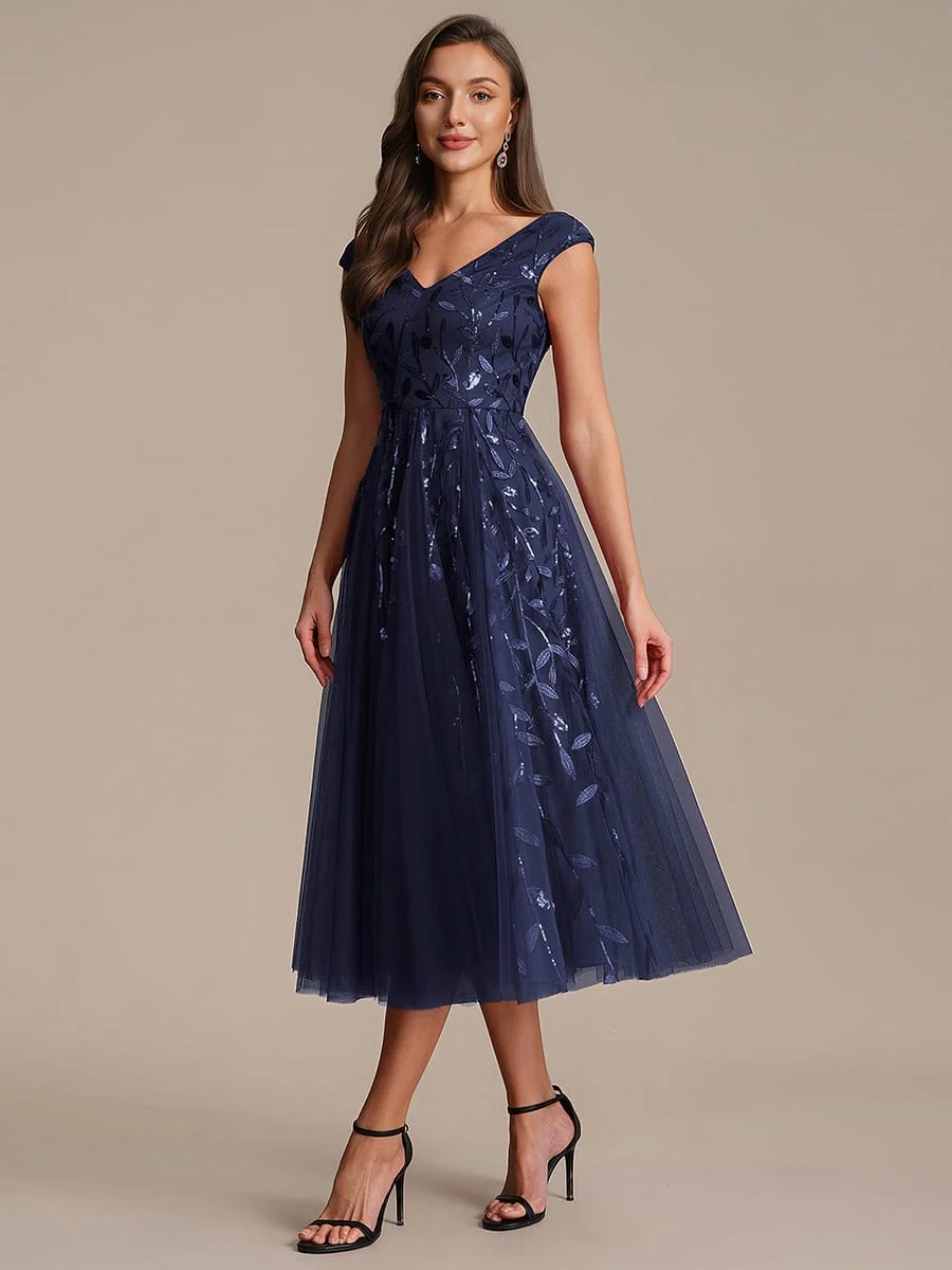 Sequin Cap Sleeve A-Line Dress - Image 46