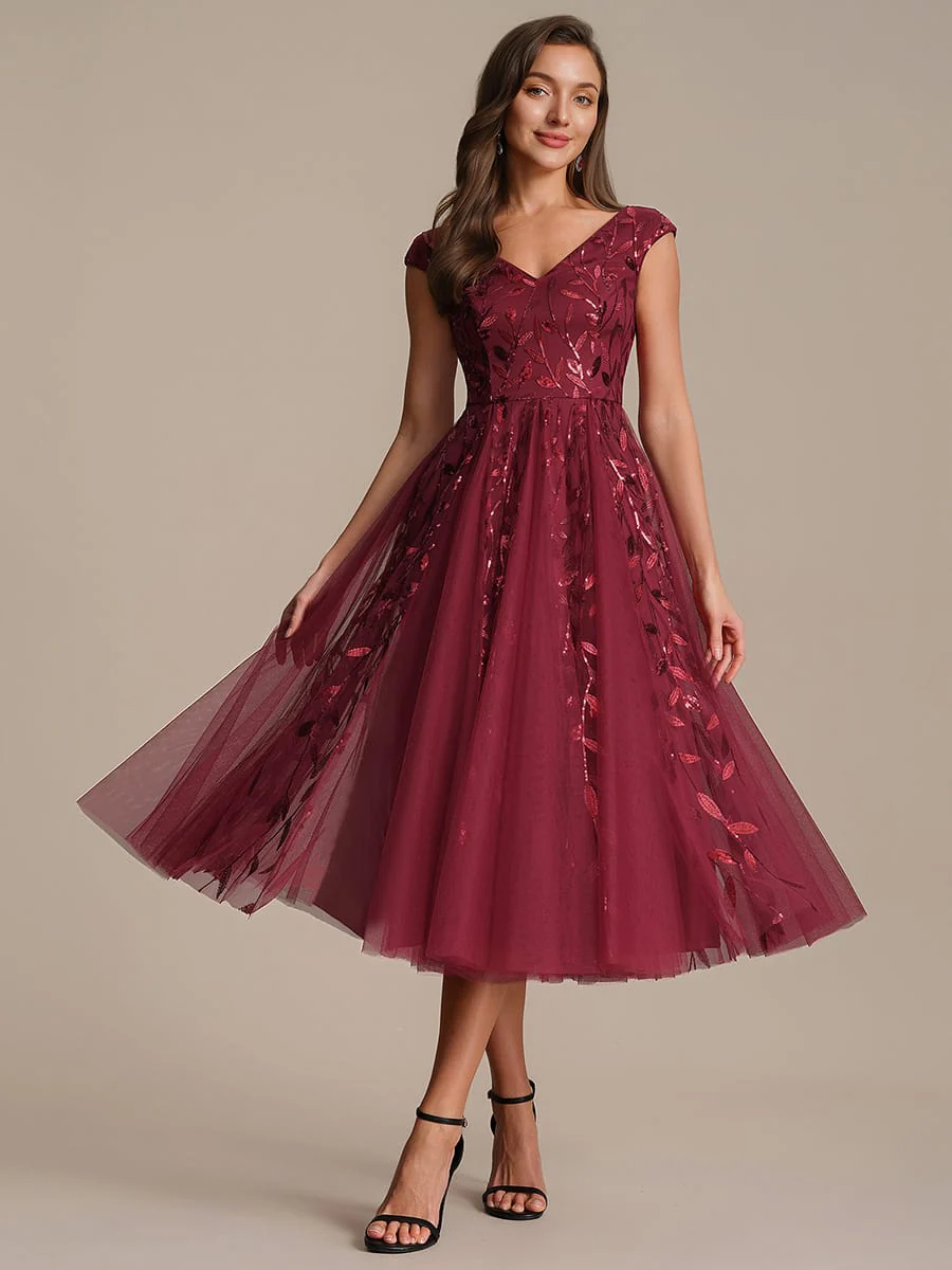 Sequin Cap Sleeve A-Line Dress - Image 53