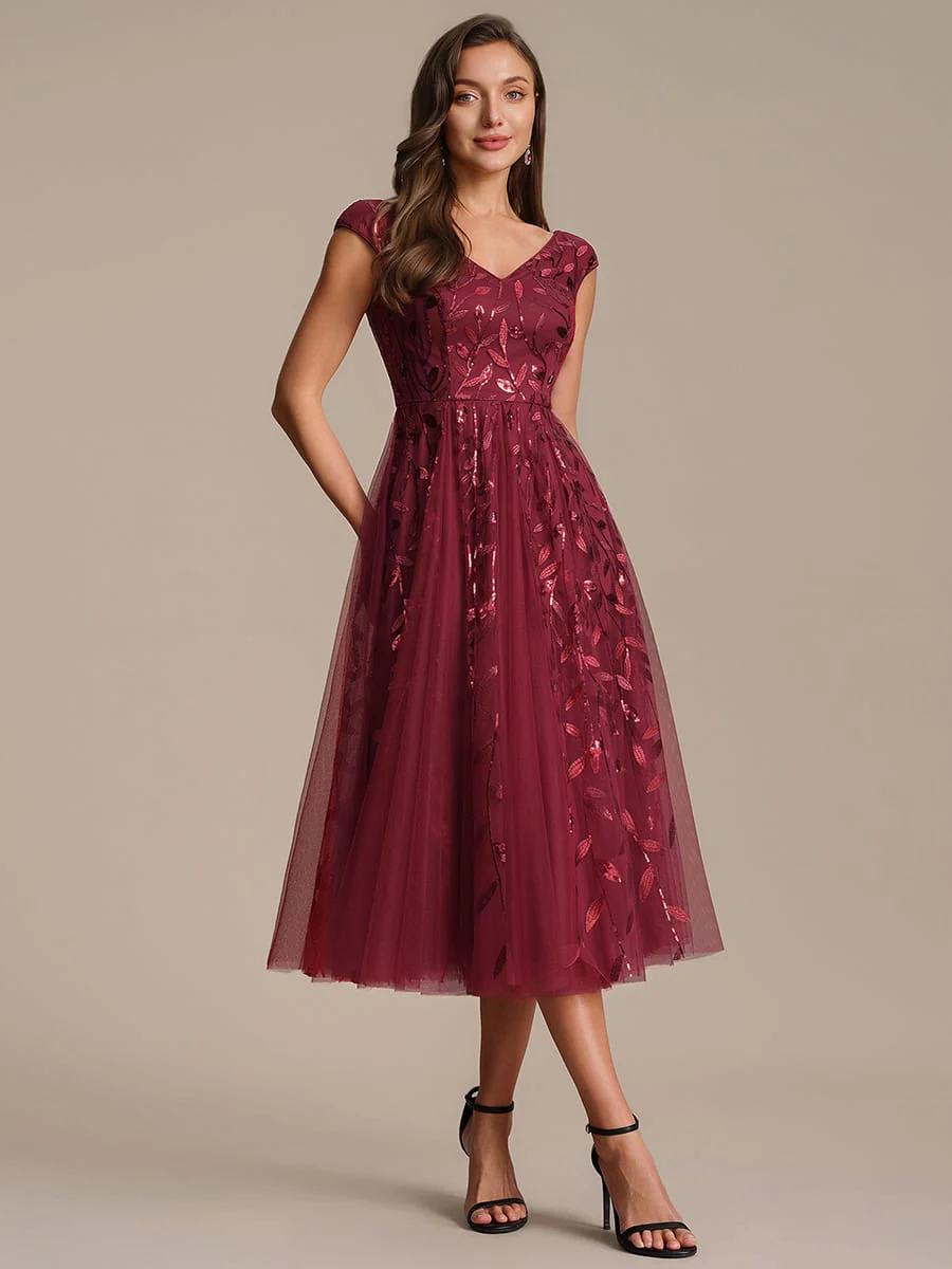 Sequin Cap Sleeve A-Line Dress - Image 55