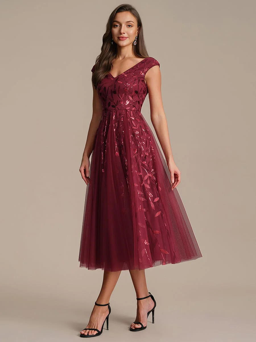Sequin Cap Sleeve A-Line Dress - Image 56