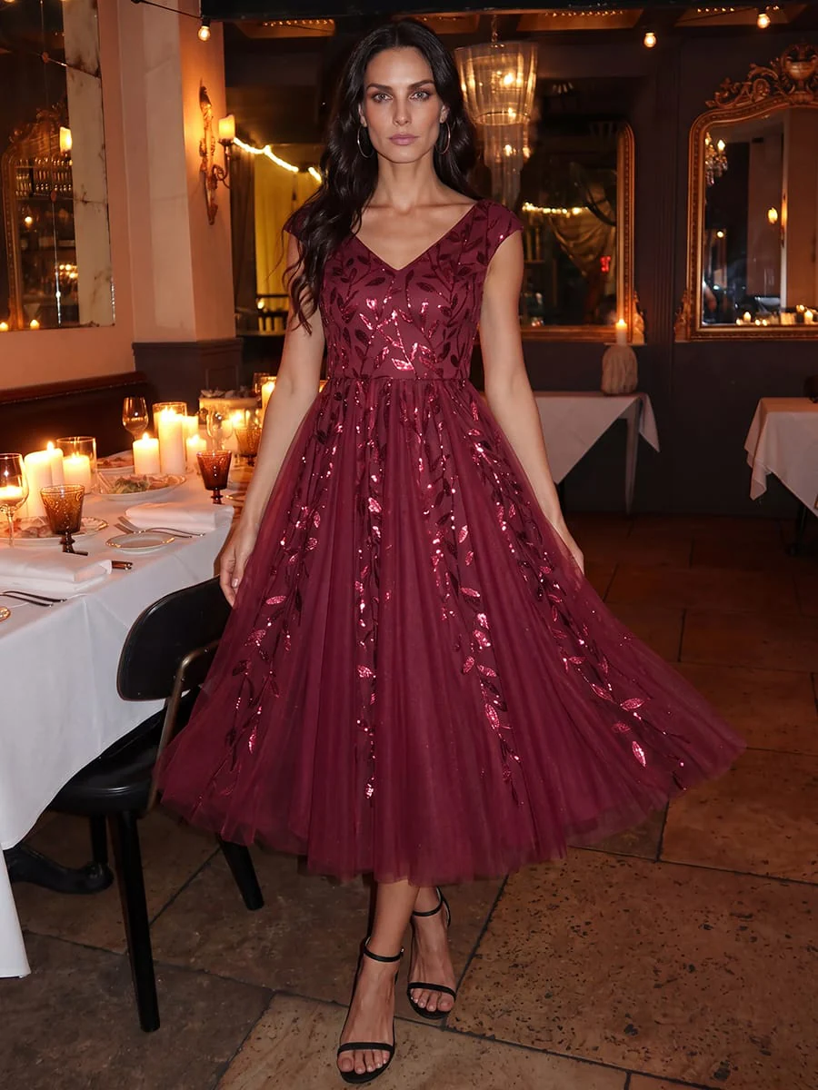 Sequin Cap Sleeve A-Line Dress - Image 58
