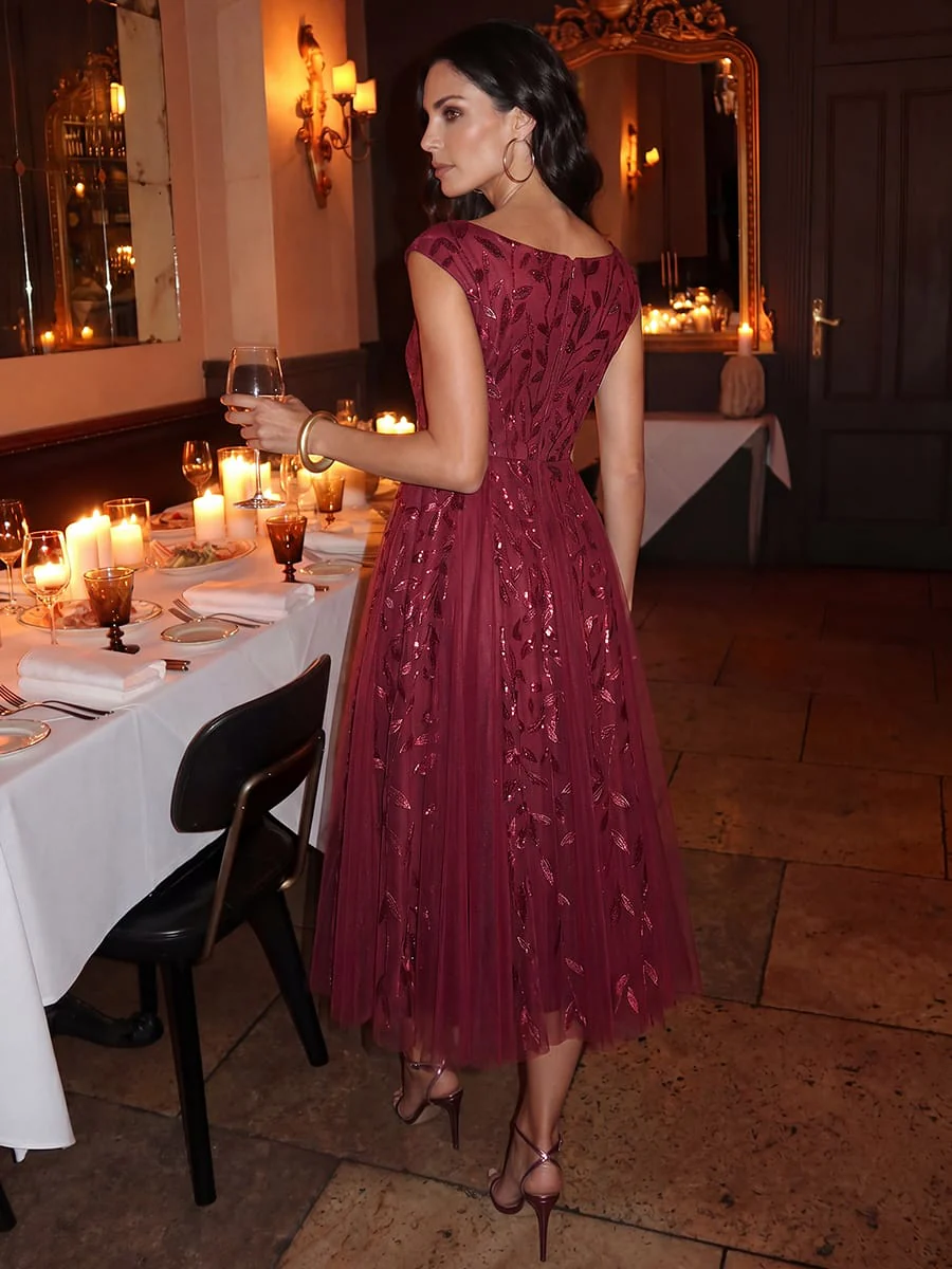 Sequin Cap Sleeve A-Line Dress - Image 59