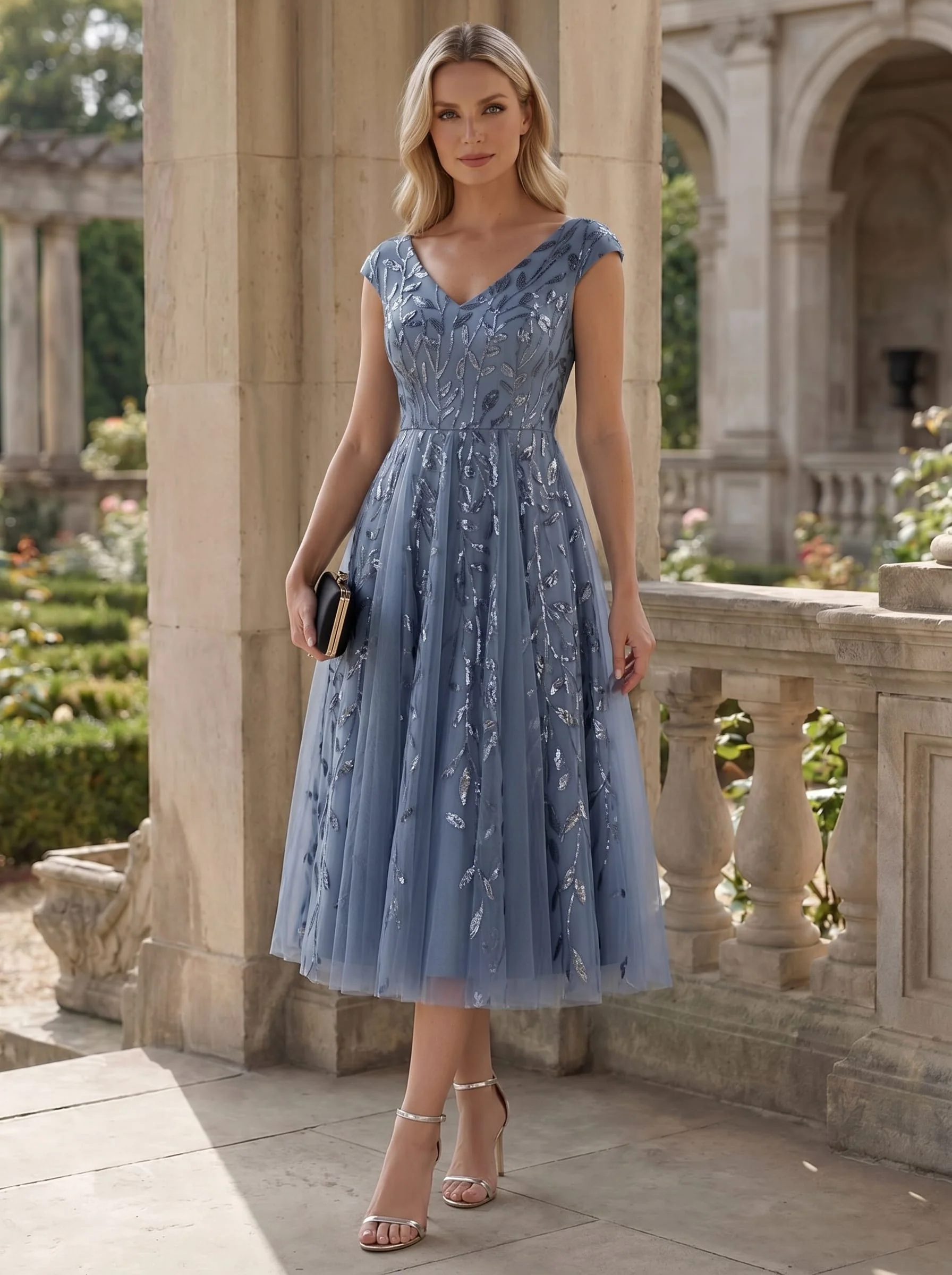 Sequin Cap Sleeve A-Line Dress - Image 8