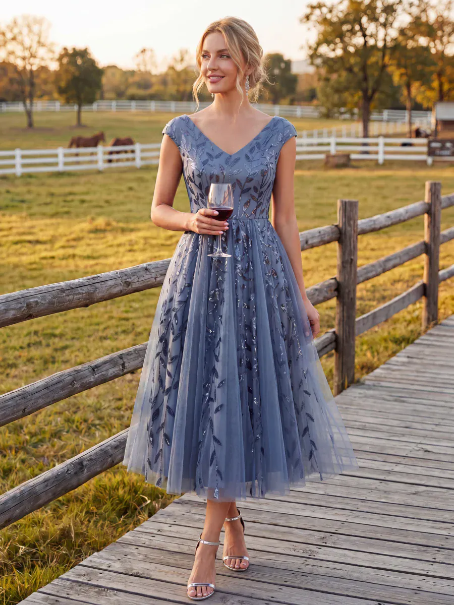Sequin Cap Sleeve A-Line Dress - Image 9