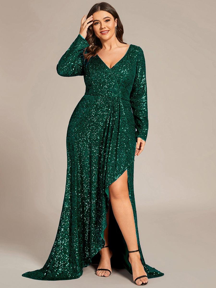 pretty SYREN|Plus Size Sequin V-neck Long Sleeve Evening Dress(Final Sale) - Image 11