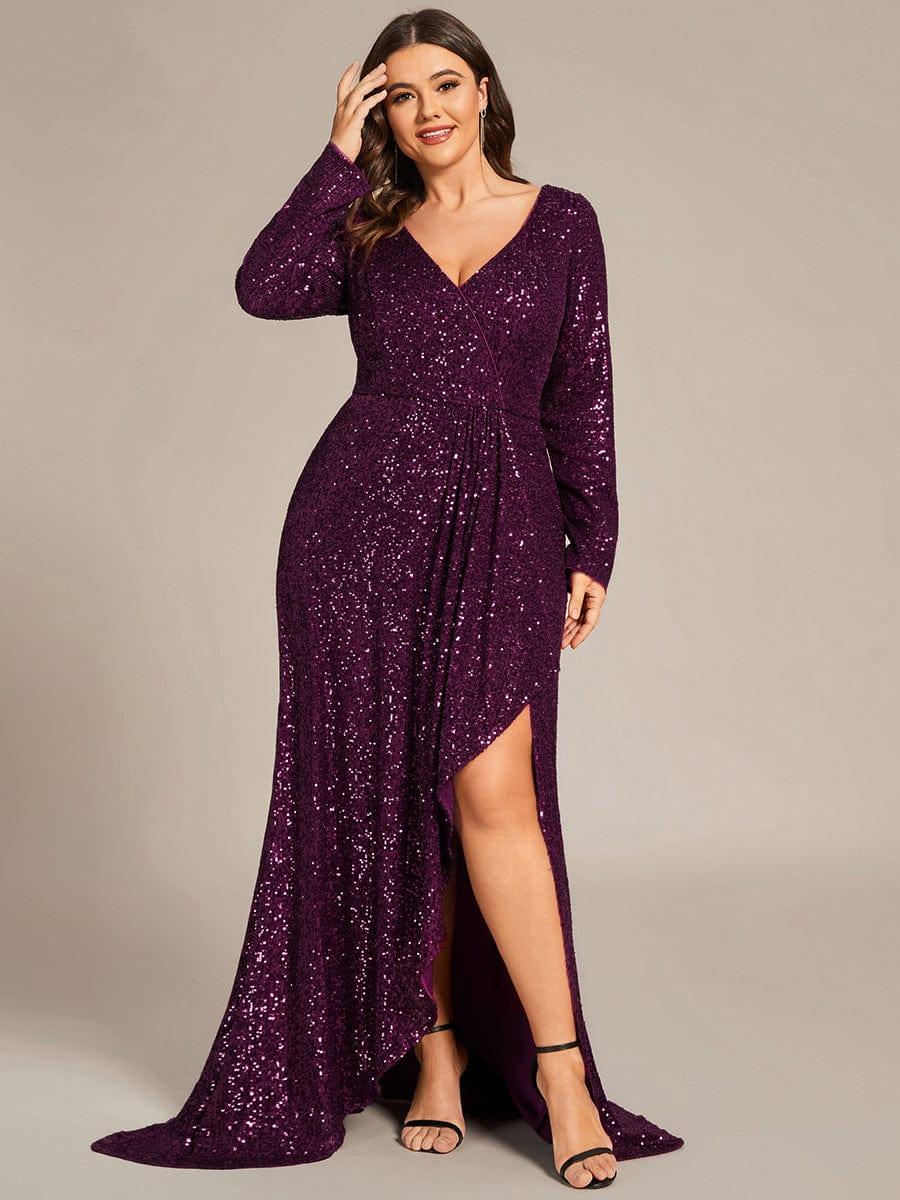 pretty SYREN|Plus Size Sequin V-neck Long Sleeve Evening Dress(Final Sale) - Image 16