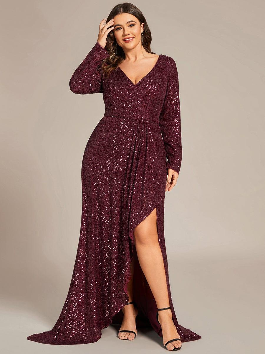 pretty SYREN|Plus Size Sequin V-neck Long Sleeve Evening Dress(Final Sale) - Image 6