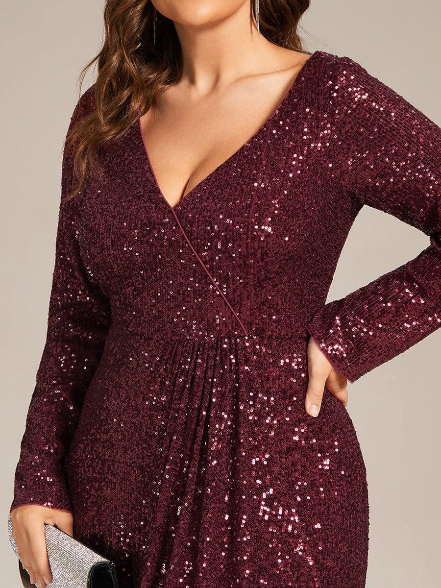 pretty SYREN|Plus Size Sequin V-neck Long Sleeve Evening Dress(Final Sale) - Image 8