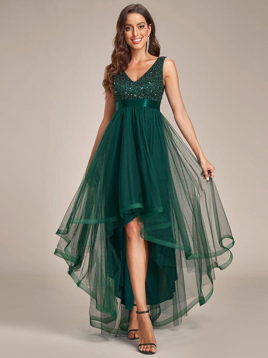 ever CALLIE|Sequin V-Neck Sleeveless High Low Evening Dress