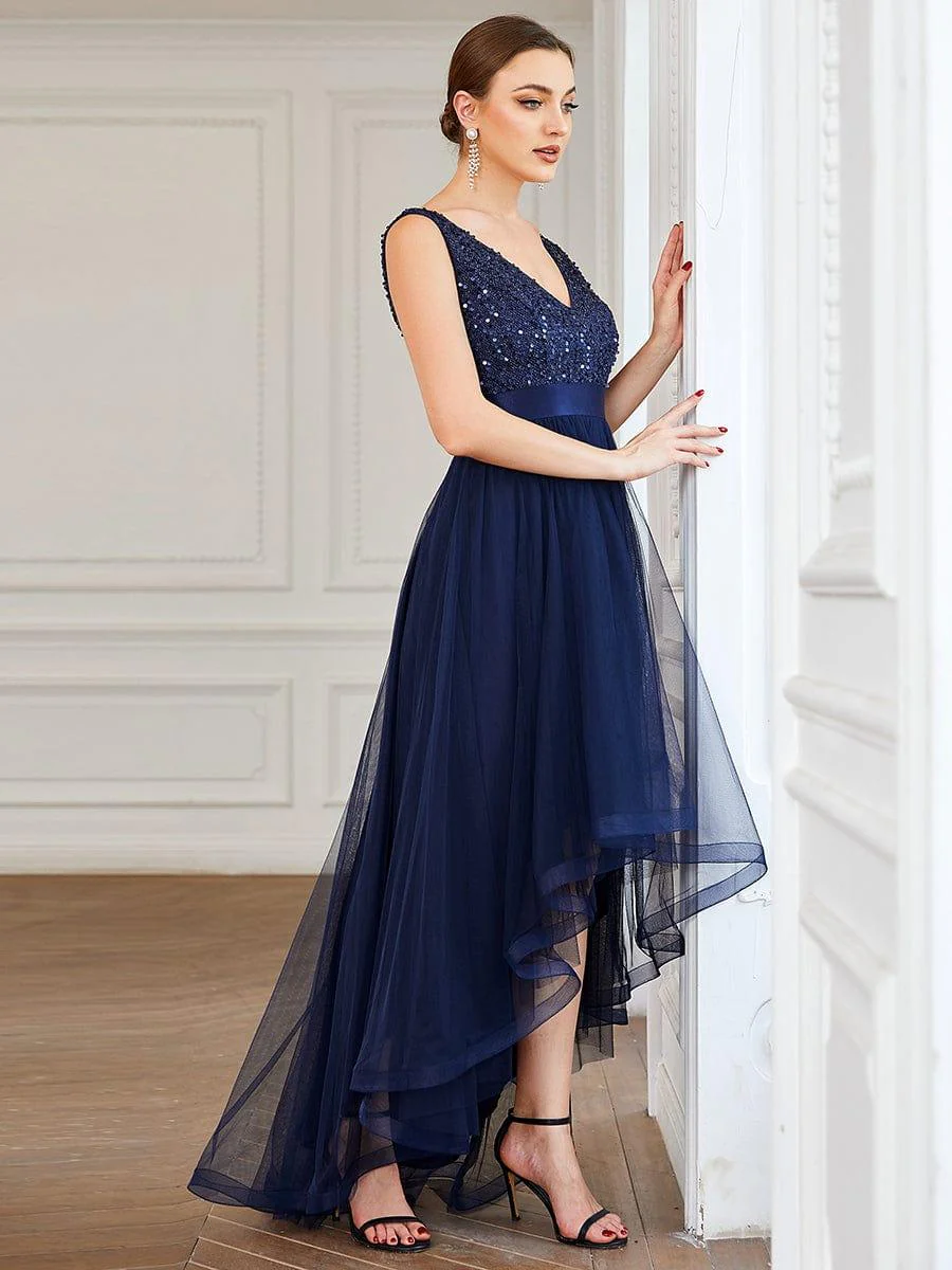 ever CALLIE|Sequin V-Neck Sleeveless High Low Evening Dress - Image 14