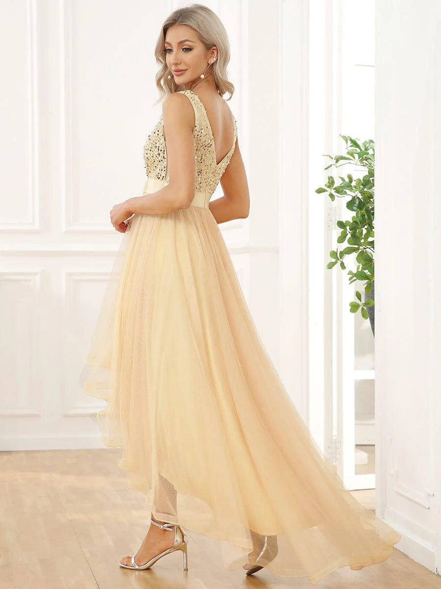 ever CALLIE|Sequin V-Neck Sleeveless High Low Evening Dress - Image 28