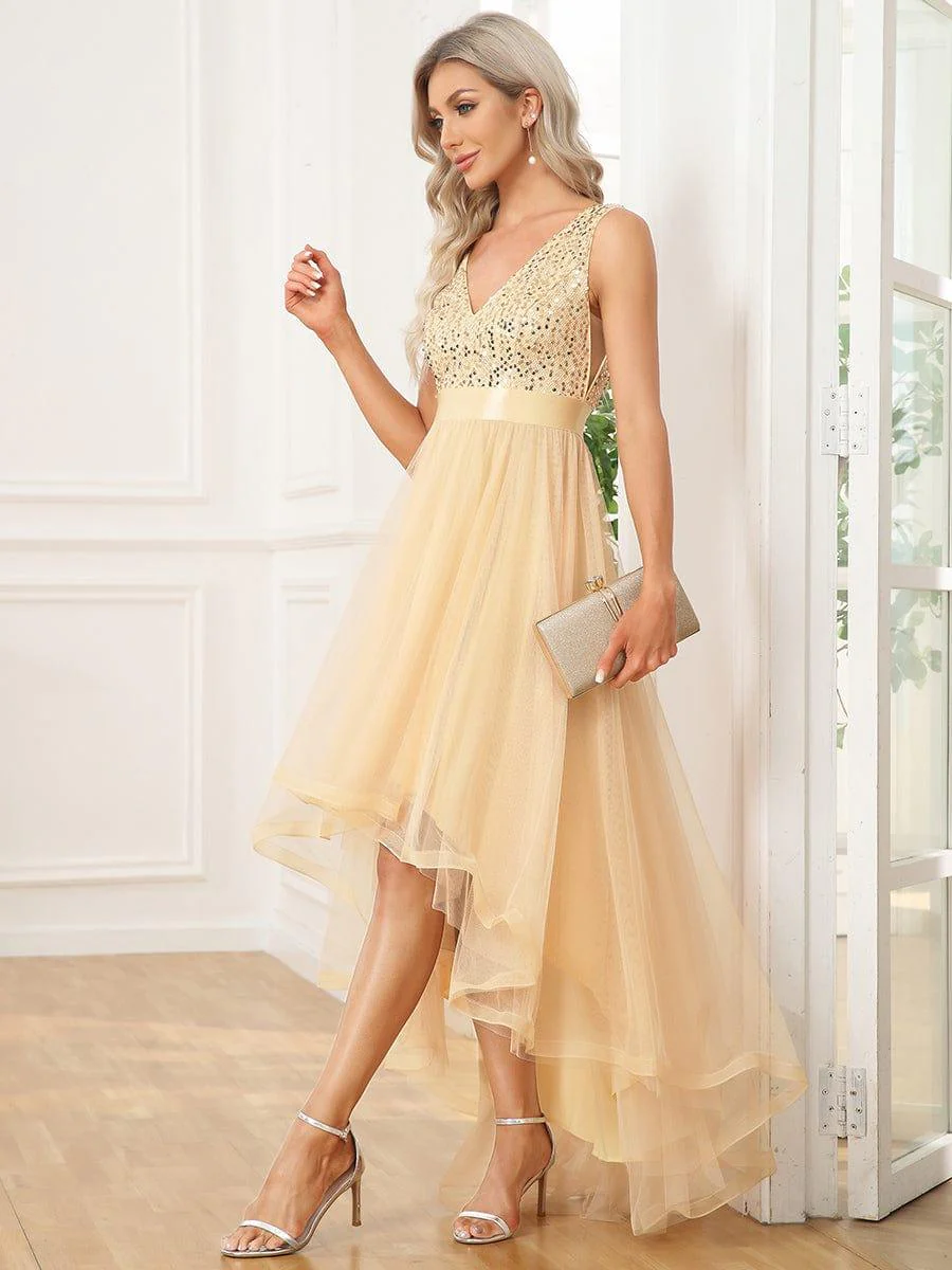 ever CALLIE|Sequin V-Neck Sleeveless High Low Evening Dress - Image 30