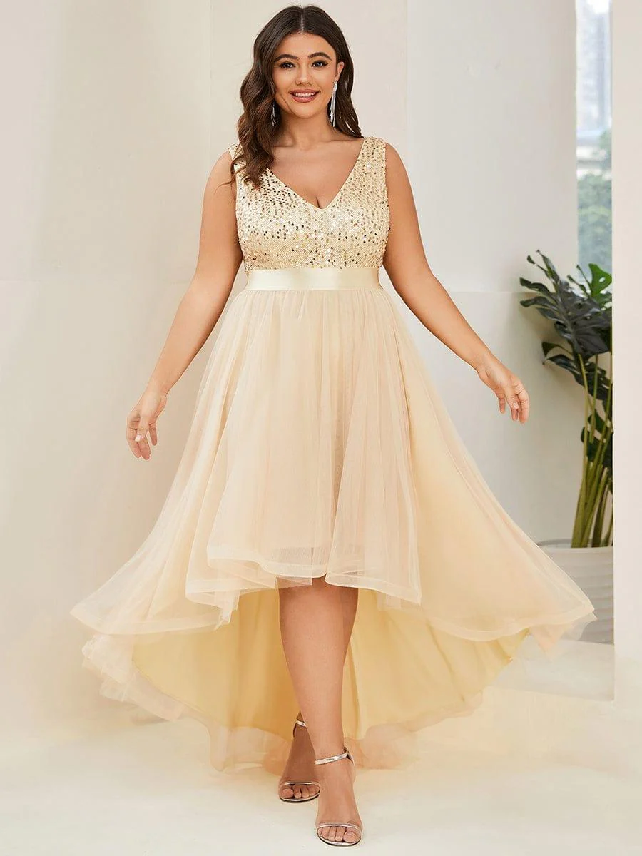 ever CALLIE|Sequin V-Neck Sleeveless High Low Evening Dress - Image 32