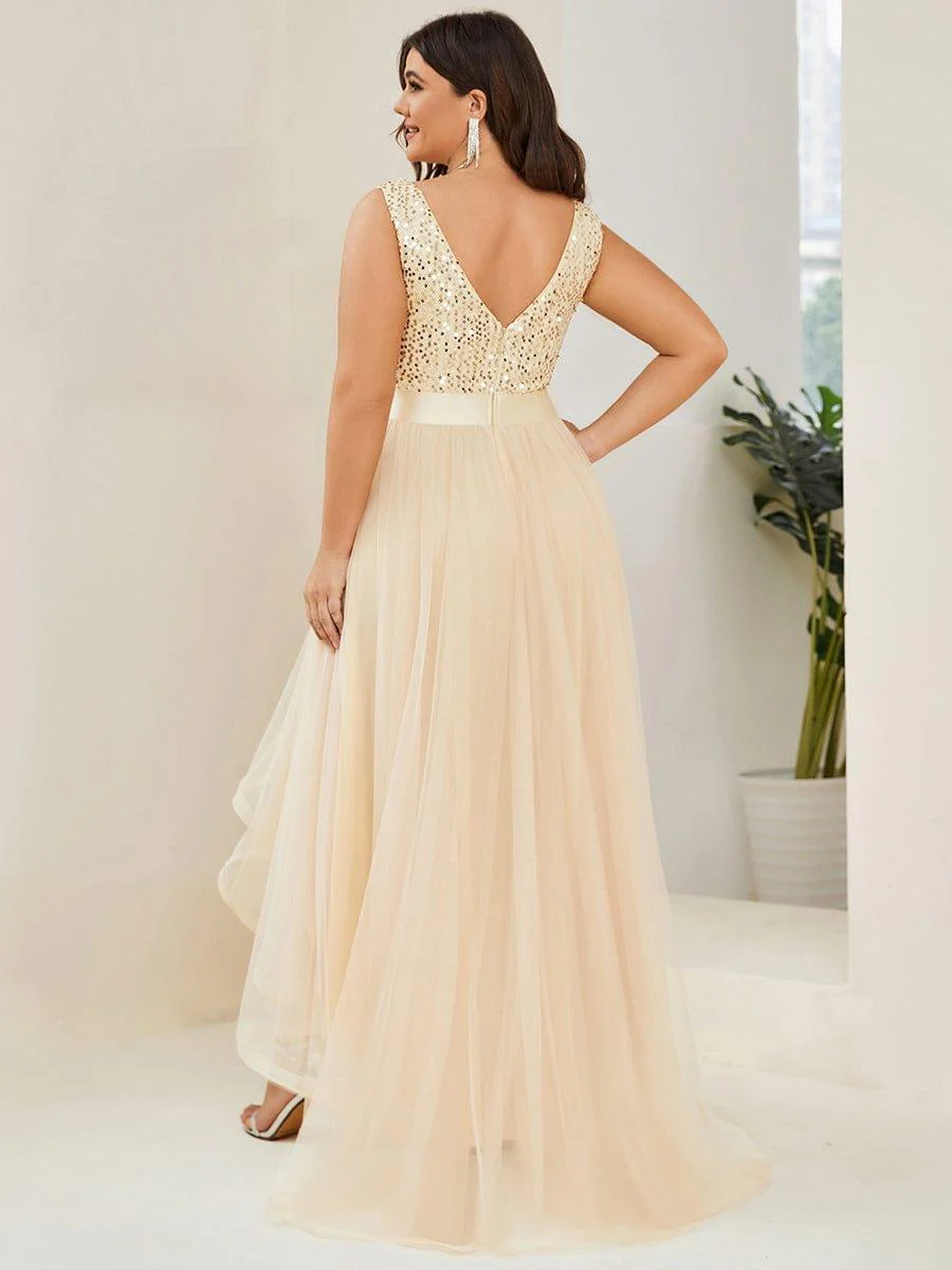 ever CALLIE|Sequin V-Neck Sleeveless High Low Evening Dress - Image 33