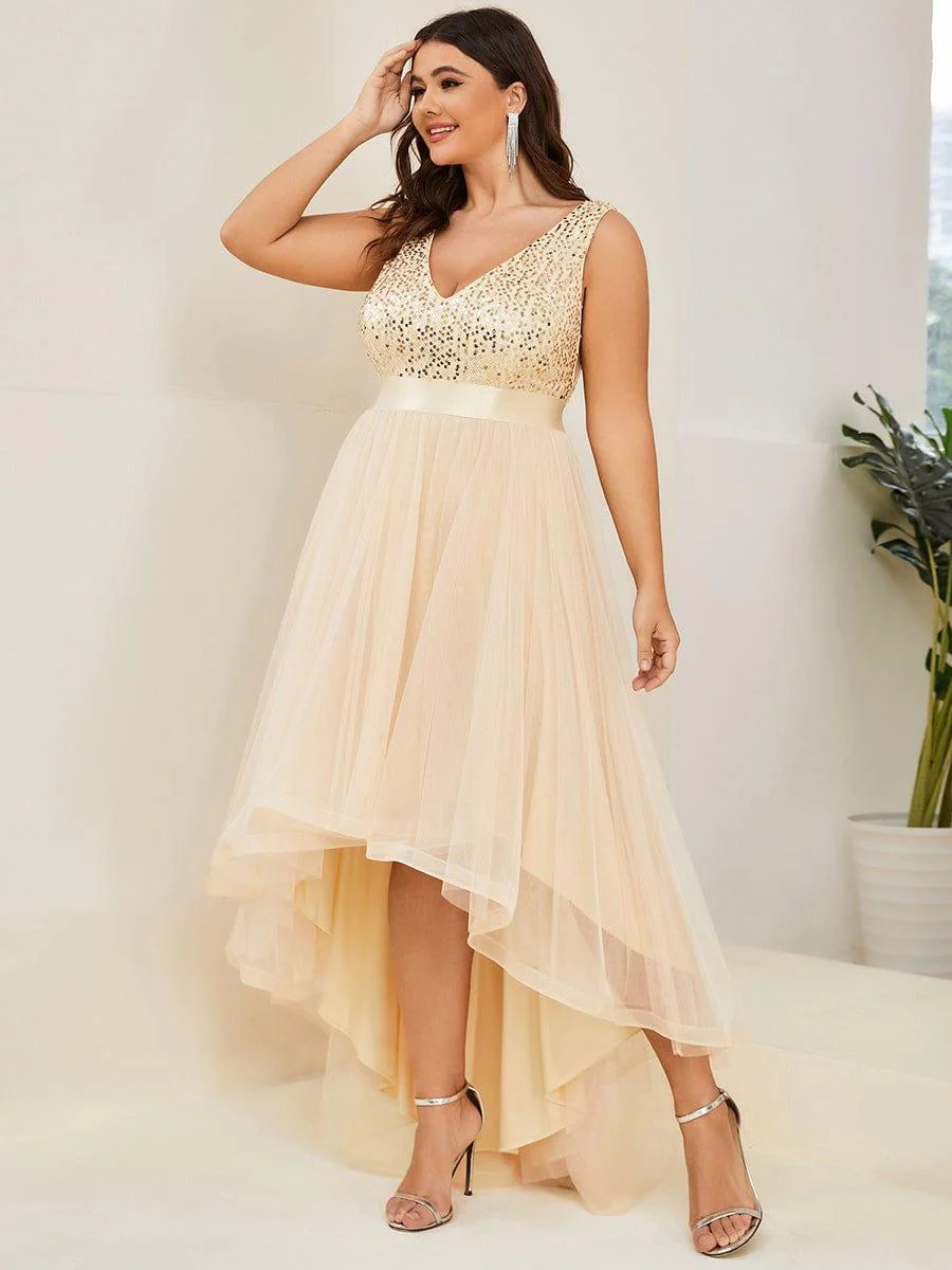 ever CALLIE|Sequin V-Neck Sleeveless High Low Evening Dress - Image 34