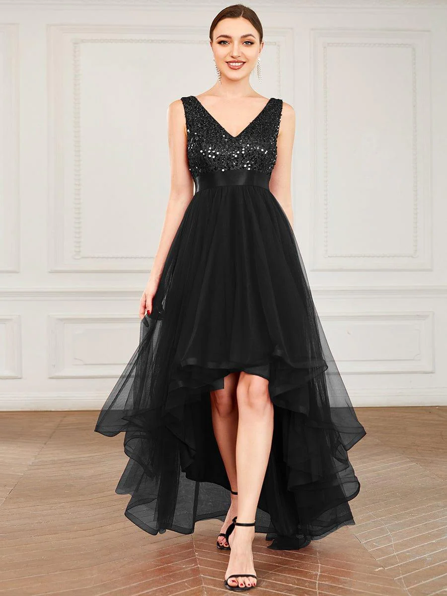 ever CALLIE|Sequin V-Neck Sleeveless High Low Evening Dress - Image 39