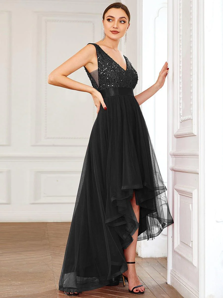 ever CALLIE|Sequin V-Neck Sleeveless High Low Evening Dress - Image 40