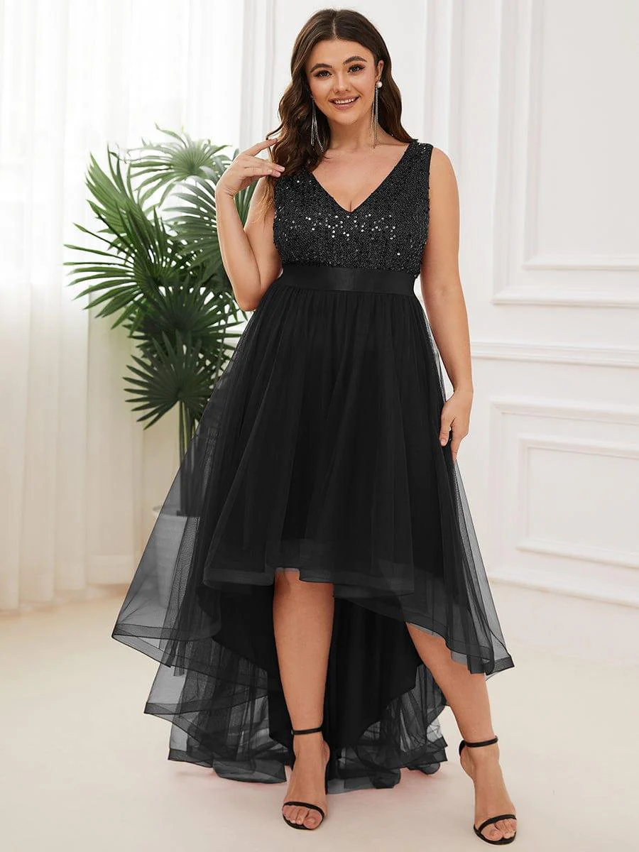 ever CALLIE|Sequin V-Neck Sleeveless High Low Evening Dress - Image 42
