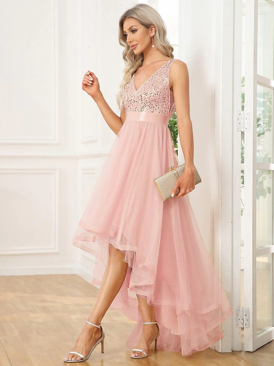 ever CALLIE|Sequin V-Neck Sleeveless High Low Evening Dress - Image 52