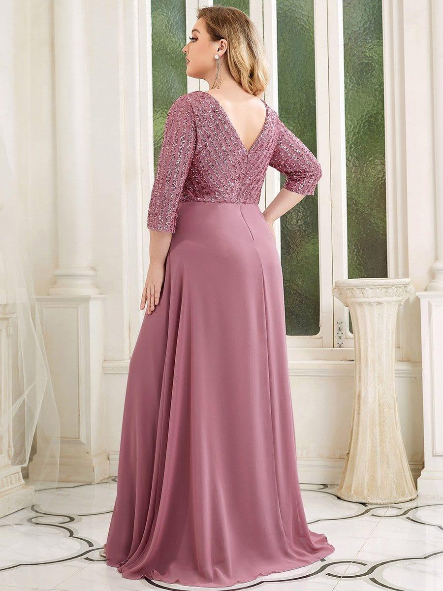 ever LUENA|Sexy V Neck A-Line Sequin Evening Dresses with 3/4 Sleeve - Image 23